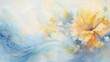 Abstract flower painting in shades of light blue and yellow. AI-generated.