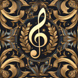 gold music clef note as background on a seamless tile, ai generated
