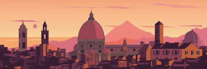 Wall Mural - Florence city panorama, urban landscape with modern buildings. Business travel and travelling of landmarks. Illustration, web background. Skyscraper silhouette. Firenze - Tuscany, Italy