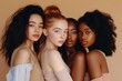 © Jennie Pavl - Beauty. Portrait of a group of diversity models. Multi-ethnic women with different skin types posing on a beige background. International Women's Day