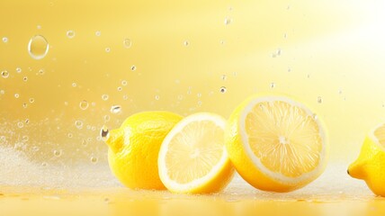 Wall Mural - Lemons in water, abstract background.
