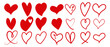 © AsadWafa - Hearts sketch set. Various different hand drawn heart icon love collection isolated on white background. Red heart symbol for Valentines Day.
