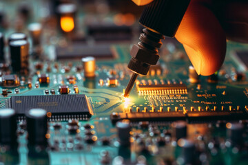 close-up of electronic circuit board. electronic computer hardware technology.