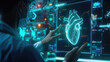 © oldwar - The doctor looks at the Heart hologram, checks the test result on the virtual interface, and analyzes the data. Heart disease, myocardial infarction, innovative technologies, medicine of the future