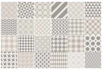 Wall Mural - Collection of vector beige seamless cloth patterns. Simple geometric textures - repeatable fabric backgrounds. Monochrome unusual design, trendy textile prints