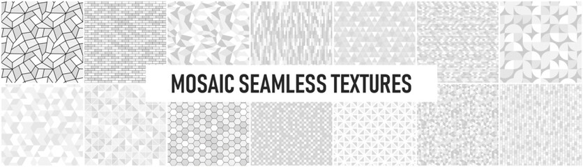 Wall Mural - Collection of white and gray seamless decorative mosaic geometric textures. Tile repeatable backgrounds. Endless elegant patterns. Ceramic design