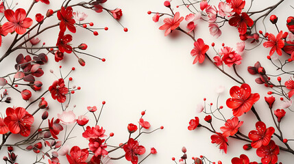 Wall Mural -  red floral cards for wedding and valentines day with beautiful branches , birthdays and greetings , blank middle space	
