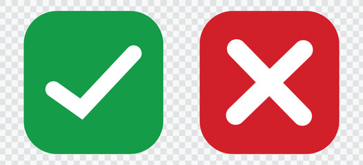Wall Mural - set of red x and green check mark icons. cross and tick symbols isolated on transparent background.
