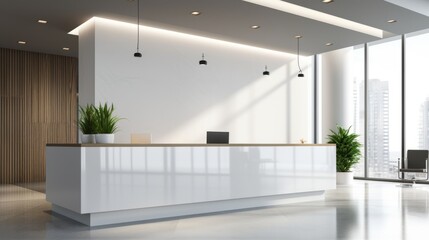 Poster - An office reception area with a sleek, contemporary design
