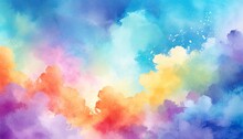Watercolor Color Full Background Watercolor Background With Clouds Rainbow Color