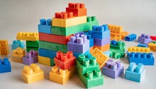 Pile Of Colorful Rainbow Toy Bricks On White Background Education Concept Lego Blocks Novosibirsk Russia October 26 2023