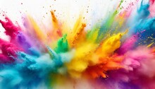 Colorful Rainbow Holi Paint Color Powder Explosion With Bright Colors White Wide Panorama Background