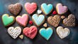 different colored festive cookies hearts