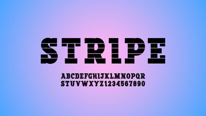 Leinwandbilder - Slab serif font simple striped alphabet, black uppercase letters from A - Z and numbers from 0 - 9, vector illustration 10EPS