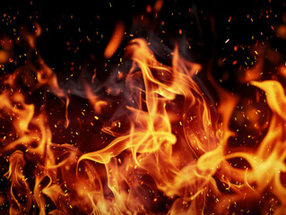 Poster - Intense realistic flames texture on a dark background, conveying heat and energy. Generative AI