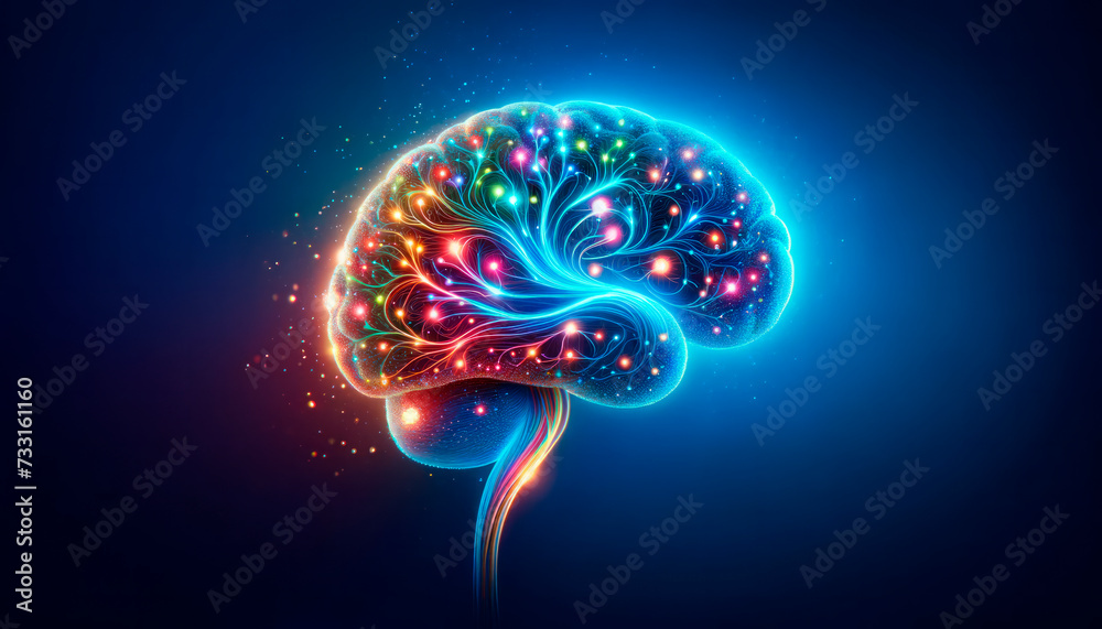 Luminous brain visualization representing complex neural networks and ...