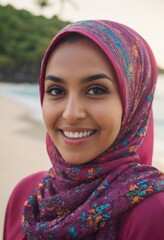 Wall Mural - beauty woman smiling on tropical beach