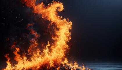 Poster - Swirling fire tornado on a starry night sky background. Elemental fire concept. Generative AI