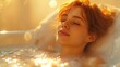 woman relaxing in a bathtub with sunlight caressing her face