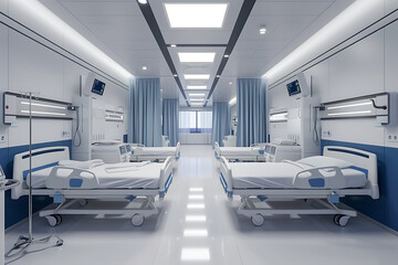 Wall Mural - Hospital room with beds and medical equipment in hospital.