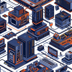Wall Mural - Computer and technology equipment showcasing motherboard, circuit board, chip, and electronic components, website server, flat design, intricate detailed