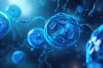 Poster - Blue cell life  scientific research on molecular biology and medicine.