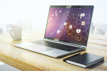 Poster - Creative abstract medical hologram on modern computer monitor, online medical consulting concept. 3D Rendering