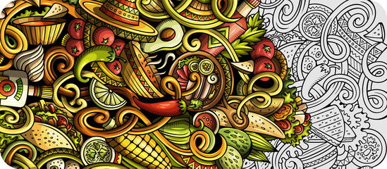 Wall Mural - Mexican food detailed cartoon banner illustration