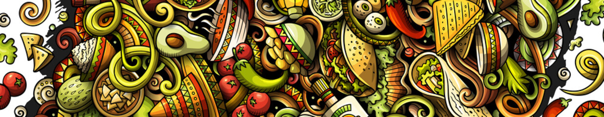 Wall Mural - Mexican food detailed cartoon banner illustration