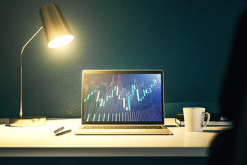 Poster - Modern computer screen with abstract financial diagram, banking and accounting concept. 3D Rendering