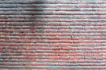 Wall Mural - Blank brown red empty aged brick wall background, texture. Ad template, close up view, copy space.