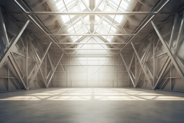 Modern interior with metal wall and steel structure with empty space for industry background.