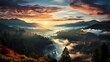 A top view of a vibrant rainbow arcing over a dense forest, with fluffy clouds filtering sunlight through the canopy, creating a magical and ethereal atmosphere