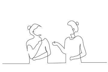 Wall Mural - two women talking listening explaining friends relationship one line art design