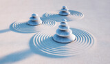 Fototapeta Łazienka - Japanese zen garden - three stacks of pebbles in the evening sun - 3D illustration