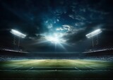 Fototapeta Londyn - Football field illuminated by stadium lights, contrast, good light, Generative AI