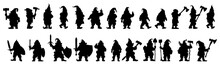 Set Of Silhouette Of Dwarf.