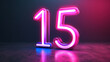 Number 15 in a pink neon sign, graphic banner
