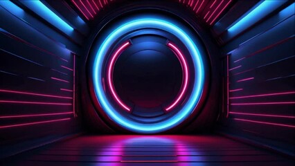 Wall Mural - neon circle lights abstract background for a colorful vortex concept. bright shiny round border for 