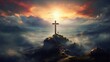 Holy cross symbolizing the death and resurrection of jesus christ with dramatic sky view