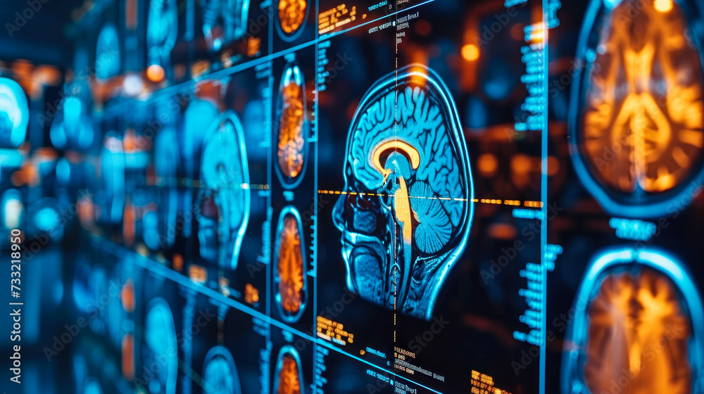 Advanced medical imaging technology in neon blue showcasing a series of ...