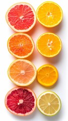 Aufkleber - Orange, lemon, grapefruit citrus slices  on white background, flat lay 