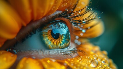 Aufkleber - Close-Up of Persons Eye With Yellow Petals 