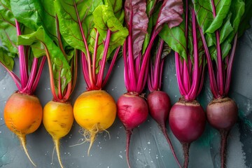 Poster - vibrant beets arranged on top of a sturdy table, showcasing their freshness and variety.