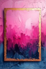 Aufkleber - An image showcasing a painting that is surrounded by a gold frame hanging on a pink wall.