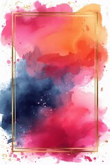 Poster - An image of a watercolor background with a gold frame, showcasing the harmonious combination of art and elegance.