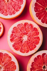 Poster - Red grapefruit slices pattern background