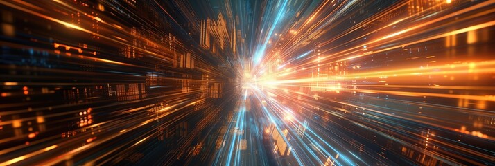 Poster - Abstract glowing light 3D digital technology background for science, education, technological processes, AI, digital storage neural networks, graphic and sound forms