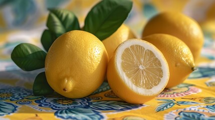 Poster - A group of fresh lemons sitting on top of a table.
