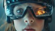 Close-up of a child with VR headset, their eyes wide with wonder at the virtual adventures